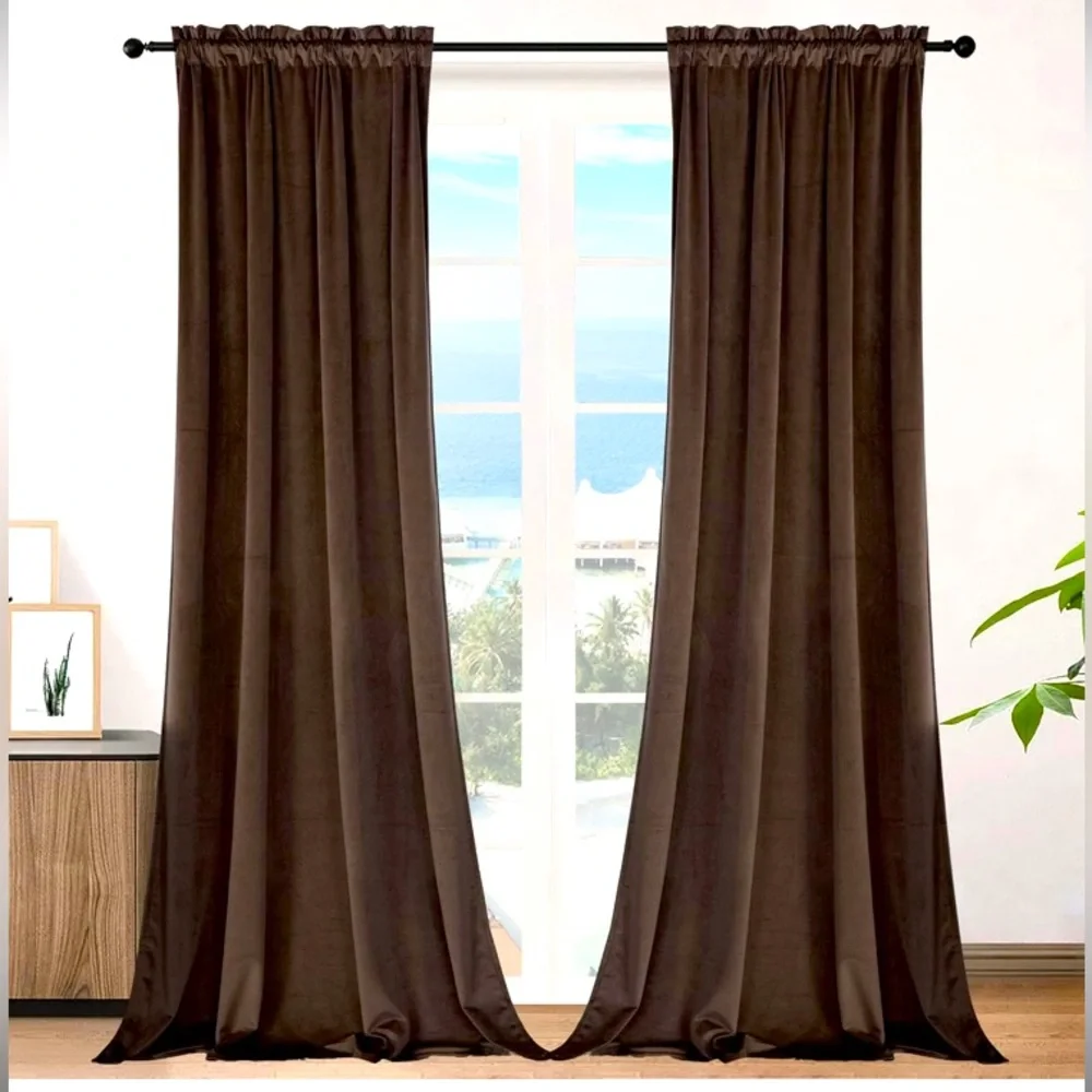 LUXURIOUS BROWN VELVET BLACKOUT CURTAINS ALERT! 🛋️ - 2 Panels, 50" x 84" - Picture 13 of 13